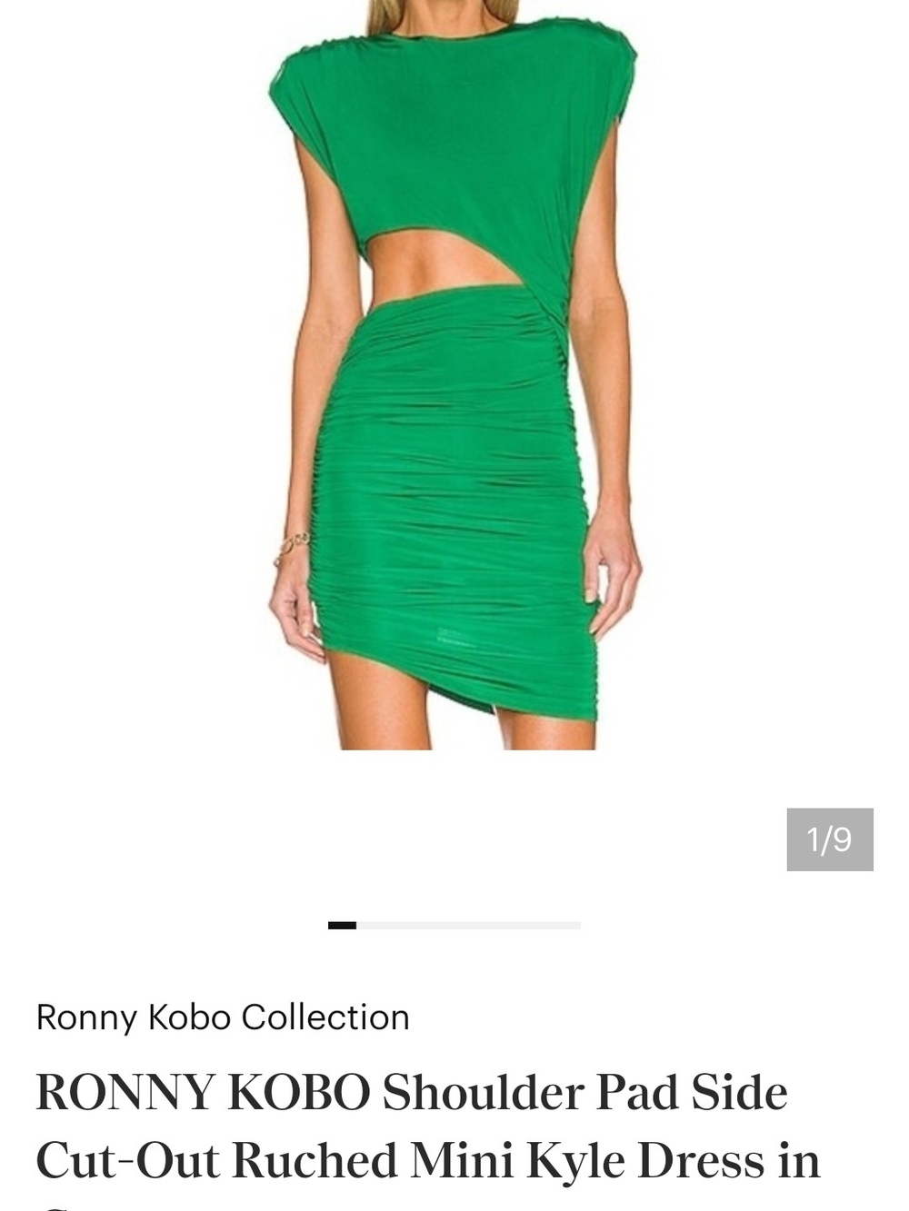 Ronny Kobo Collection Bright Green Side-Cut Ruched Mini Dress